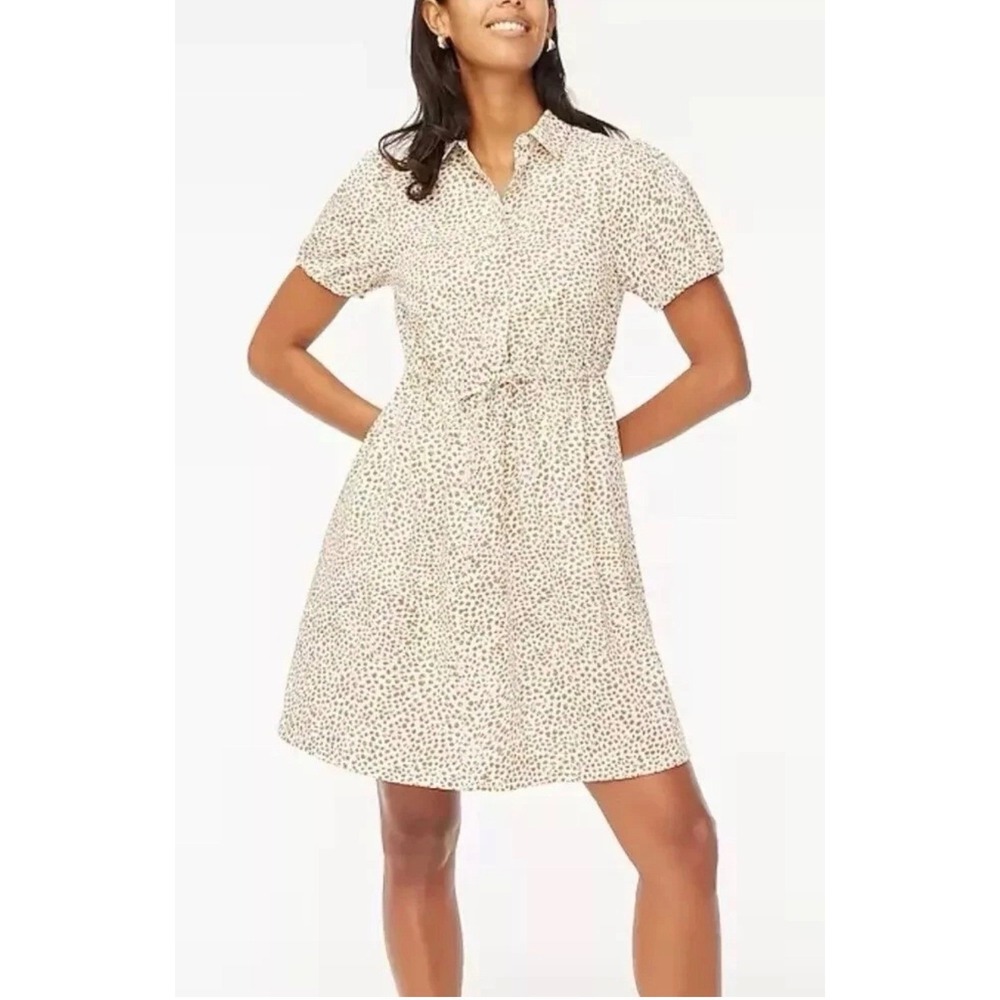 J. Crew Leopard‎ Print Shirtdress Button Front Tie Waist Short Sleeve Size 2